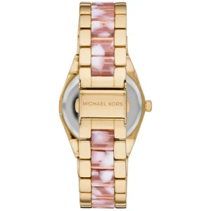 mk6650 michael kors watch women pink dial multi gold strap quartz battery analog three hand channing 4