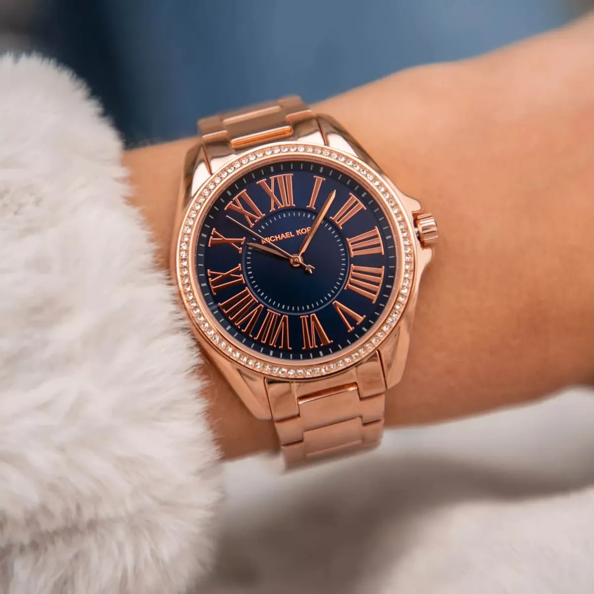 mk6930 michael kors watch women crystals blue dial metal stainless steel rose gold strap quartz battery analog three hand kacie 6 mk6930 michael kors watch women crystals blue dial metal stainless steel rose gold strap quartz battery analog three hand kacie 6