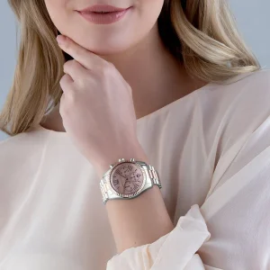 mk7219 michael kors watch women mother of pearl rose gold dial metal stainless steel silver two tone strap quartz battery analog chronograph lexington 14