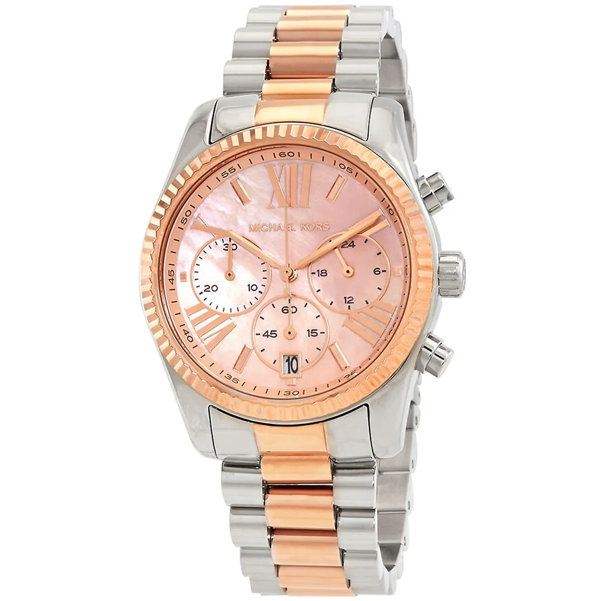 mk7219 michael kors watch women mother of pearl rose gold dial metal stainless steel silver two tone strap quartz battery analog chronograph lexington 2 mk7219 michael kors watch women mother of pearl rose gold dial metal stainless steel silver two tone strap quartz battery analog chronograph lexington 2