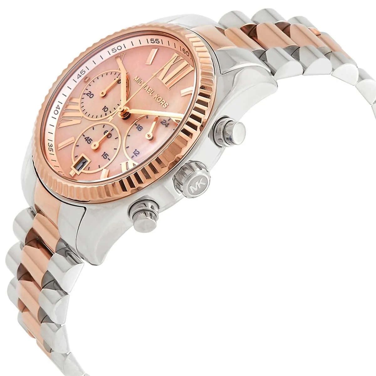 mk7219 michael kors watch women mother of pearl rose gold dial metal stainless steel silver two tone strap quartz battery analog chronograph lexington 3 mk7219 michael kors watch women mother of pearl rose gold dial metal stainless steel silver two tone strap quartz battery analog chronograph lexington 3