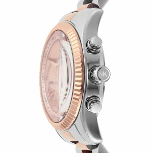 mk7219 michael kors watch women mother of pearl rose gold dial metal stainless steel silver two tone strap quartz battery analog chronograph lexington 6