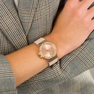 mk7282 michael kors watch women rose gold dial rubber pink strap quartz battery analog three hand crystals lennox 11