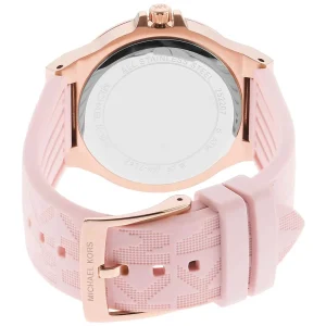 mk7282 michael kors watch women rose gold dial rubber pink strap quartz battery analog three hand crystals lennox 3