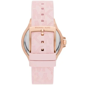 mk7282 michael kors watch women rose gold dial rubber pink strap quartz battery analog three hand crystals lennox 4