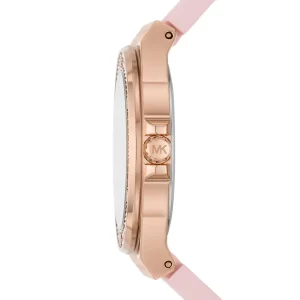 mk7282 michael kors watch women rose gold dial rubber pink strap quartz battery analog three hand crystals lennox 5