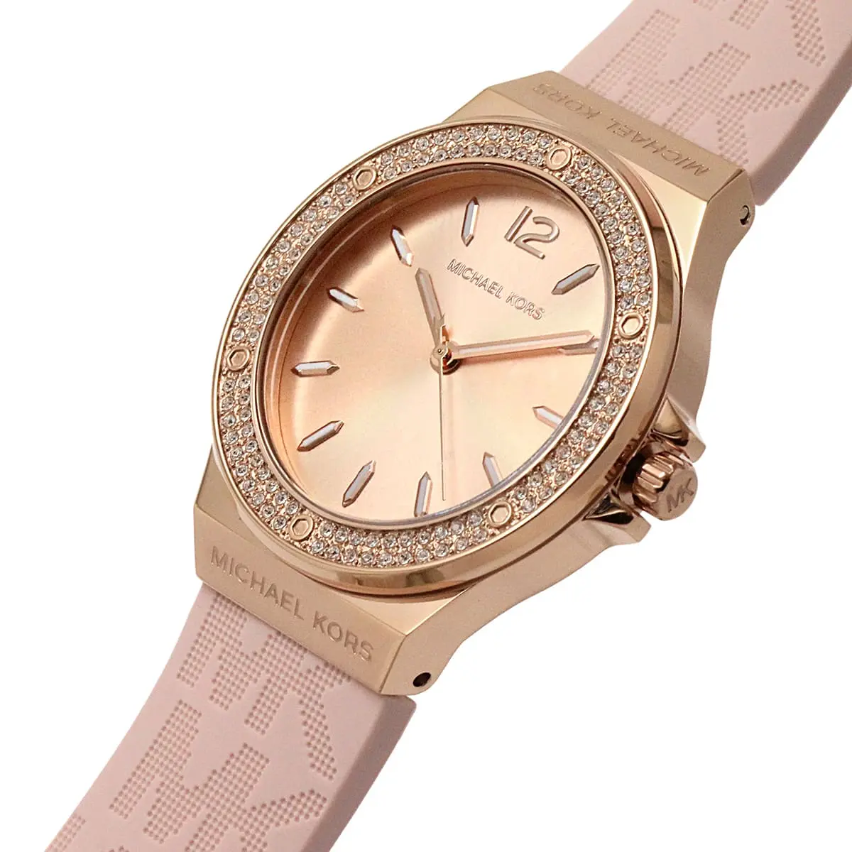 mk7282 michael kors watch women rose gold dial rubber pink strap quartz battery analog three hand crystals lennox 7 mk7282 michael kors watch women rose gold dial rubber pink strap quartz battery analog three hand crystals lennox 7