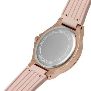 mk7282 michael kors watch women rose gold dial rubber pink strap quartz battery analog three hand crystals lennox 8