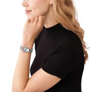 mk7407 michael kors watch women mk logo silver dial metal stainless steel strap quartz battery square analog three hand mk empire 10