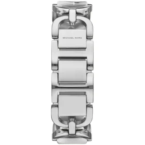 mk7407 michael kors watch women mk logo silver dial metal stainless steel strap quartz battery square analog three hand mk empire 2