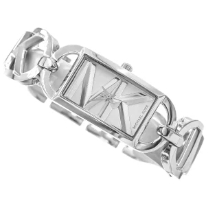 mk7407 michael kors watch women mk logo silver dial metal stainless steel strap quartz battery square analog three hand mk empire 4