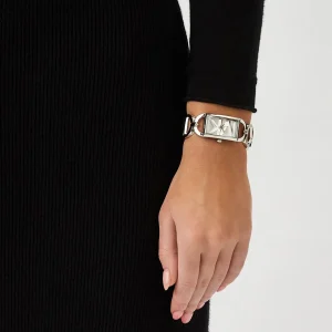 mk7407 michael kors watch women mk logo silver dial metal stainless steel strap quartz battery square analog three hand mk empire 7