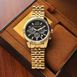 mk8286 michael kors watch men black dial metal stainless steel gold strap quartz battery analog chronograph lexington 11