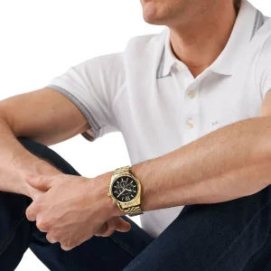 mk8286 michael kors watch men black dial metal stainless steel gold strap quartz battery analog chronograph lexington 12