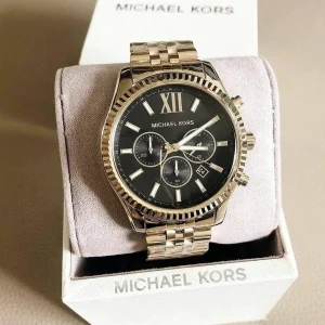 mk8286 michael kors watch men black dial metal stainless steel gold strap quartz battery analog chronograph lexington 13