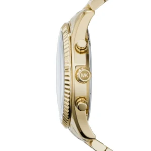 mk8286 michael kors watch men black dial metal stainless steel gold strap quartz battery analog chronograph lexington 4