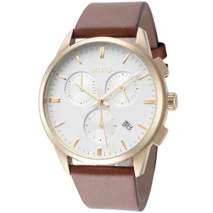 1513926 hugo boss watch men white dial leather brown strap quartz battery analog chronograph dapper 2