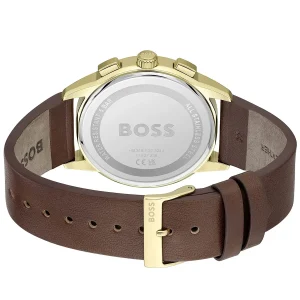 1513926 hugo boss watch men white dial leather brown strap quartz battery analog chronograph dapper 3