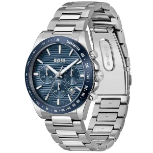1514240 hugo boss watch men blue dial stainless steel metal silver strap quartz battery analog chronograph strike 2