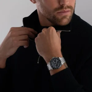 1514240 hugo boss watch men blue dial stainless steel metal silver strap quartz battery analog chronograph strike 8