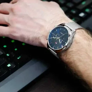 1710420 tommy hilfiger watch men blue dial stainless steel metal silver mesh strap quartz analog dual time sawyer 6.jpg