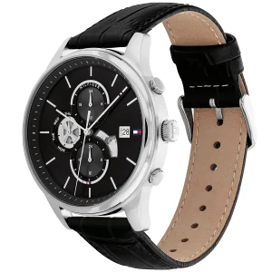 1710502 tommy hilfiger watch men black dial leather strap quartz battery analog weston 2