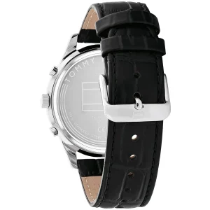 1710502 tommy hilfiger watch men black dial leather strap quartz battery analog weston 3