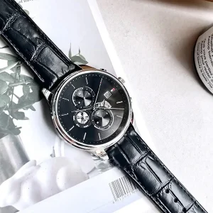 1710502 tommy hilfiger watch men black dial leather strap quartz battery analog weston 4