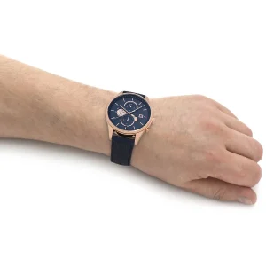 1710503 tommy hilfiger watch men blue dial leather strap quartz battery analog weston 8