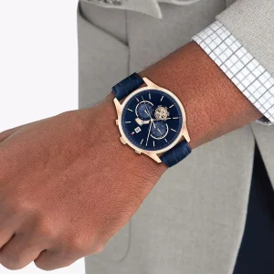 1710503 tommy hilfiger watch men blue dial leather strap quartz battery analog weston 9