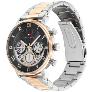 1710570 tommy hilfiger watch men black dial metal stainless steel silver rose gold strap quartz battery analog three hand legend 2