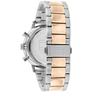 1710570 tommy hilfiger watch men black dial metal stainless steel silver rose gold strap quartz battery analog three hand legend 3