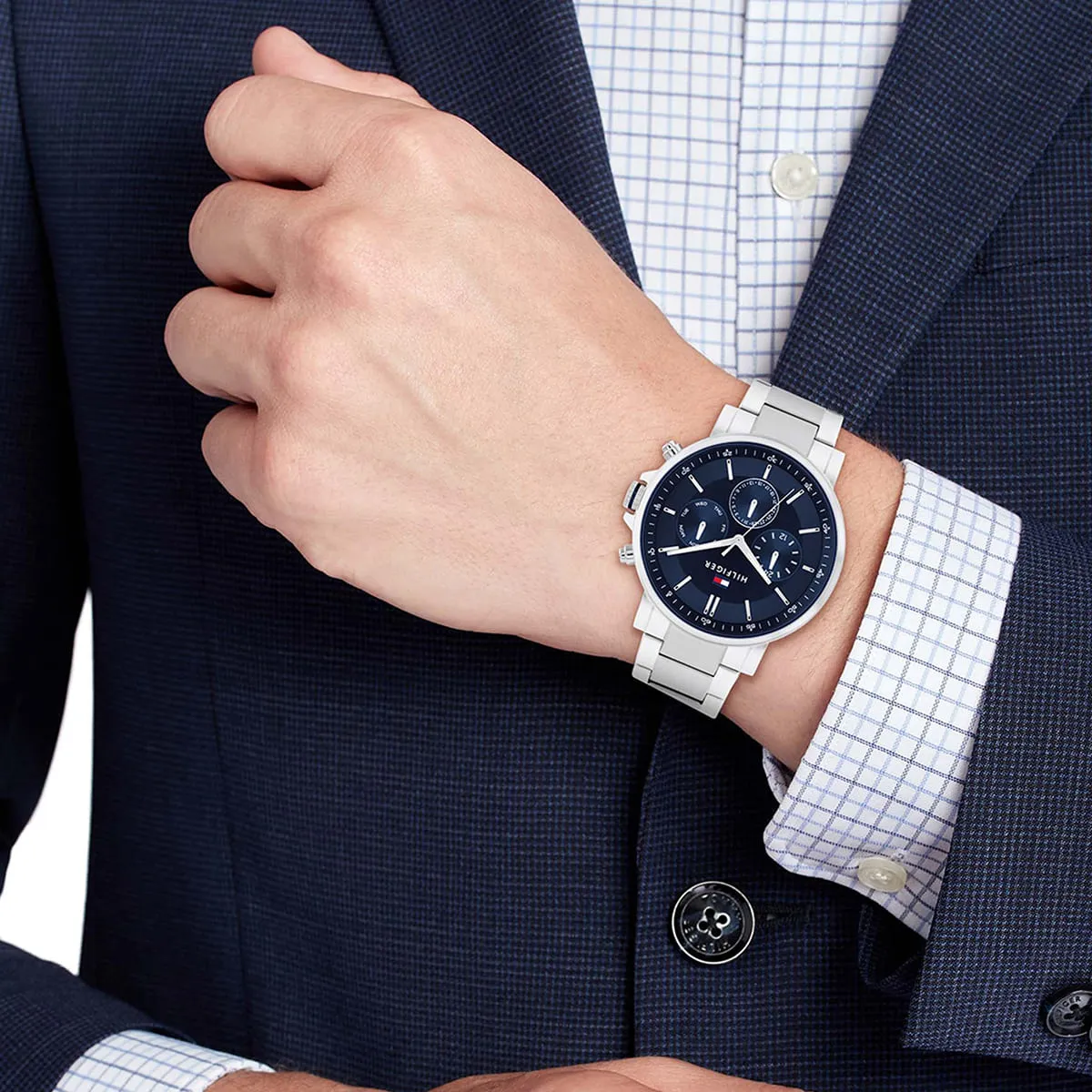 1710588 tommy hilfiger watch men blue dial metal stainless steel silver strap quartz battery analog tyson 5 1710588 tommy hilfiger watch men blue dial metal stainless steel silver strap quartz battery analog tyson 5