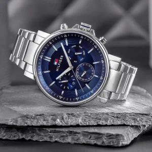 1710588 tommy hilfiger watch men blue dial metal stainless steel silver strap quartz battery analog tyson 6