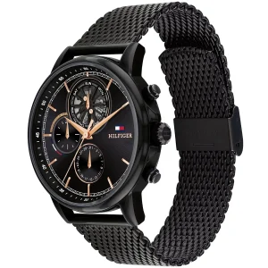 1710610 tommy hilfiger watch men black dial metal stainless steel mesh strap quartz analog stewart 2