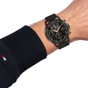 1710610 tommy hilfiger watch men black dial metal stainless steel mesh strap quartz analog stewart 4