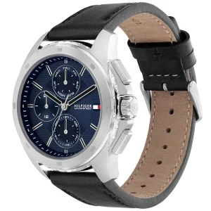 1710619 tommy hilfiger watch 5atm water resist men navy dial leather black strap quartz analog walker 2