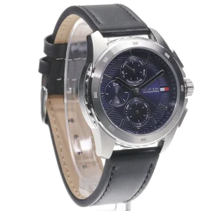 1710619 tommy hilfiger watch 5atm water resist men navy dial leather black strap quartz analog walker 9