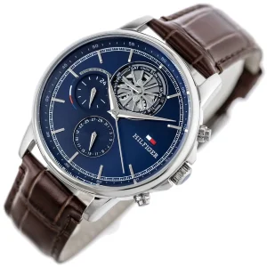 1710629 tommy hilfiger watch established in 1985 men navy dial leather brown strap quartz analog stewart 4