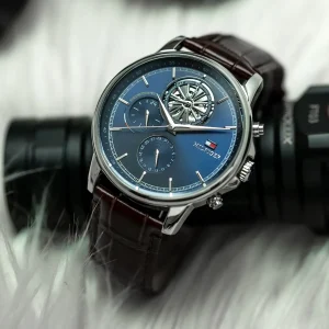 1710629 tommy hilfiger watch established in 1985 men navy dial leather brown strap quartz analog stewart 9