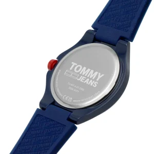 1720025 tommy hilfiger watch jeans unisex blue dial rubber red strap quartz battery analog three hand berlin 4