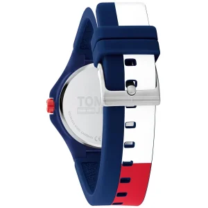 1720025 tommy hilfiger watch jeans unisex blue dial rubber red strap quartz battery analog three hand berlin 5