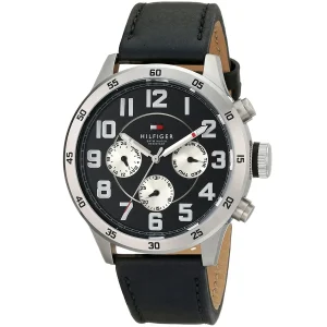 1791050 tommy hilfiger watch 5atm water resistant men black dial leather strap quartz battery analog trent 2