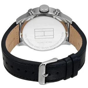 1791050 tommy hilfiger watch 5atm water resistant men black dial leather strap quartz battery analog trent 3