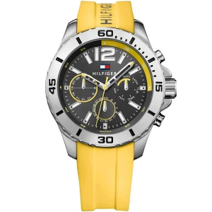1791144 tommy hilfiger watch 5atm men gray dial rubber yellow strap quartz battery analog nolan