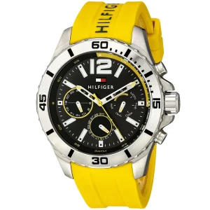 1791144 tommy hilfiger watch 5atm men gray dial rubber yellow strap quartz battery analog nolan 2
