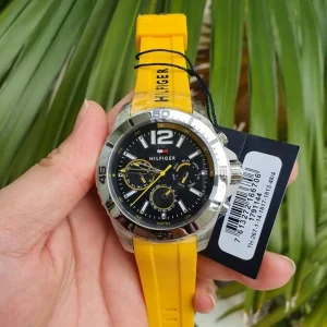1791144 tommy hilfiger watch 5atm men gray dial rubber yellow strap quartz battery analog nolan 5