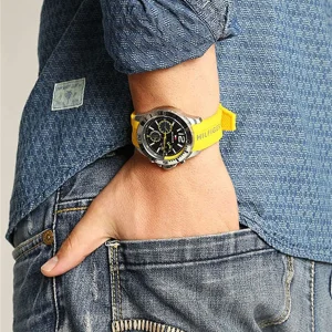 1791144 tommy hilfiger watch 5atm men gray dial rubber yellow strap quartz battery analog nolan 6