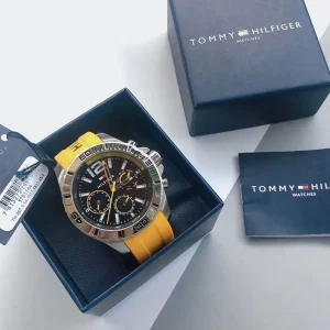 1791144 tommy hilfiger watch 5atm men gray dial rubber yellow strap quartz battery analog nolan 7