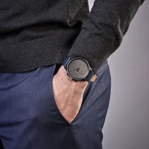 1791578 tommy hilfiger watch 5atm 165 feet water resistant men gray dial leather blue strap quartz battery analog three hand chase 11